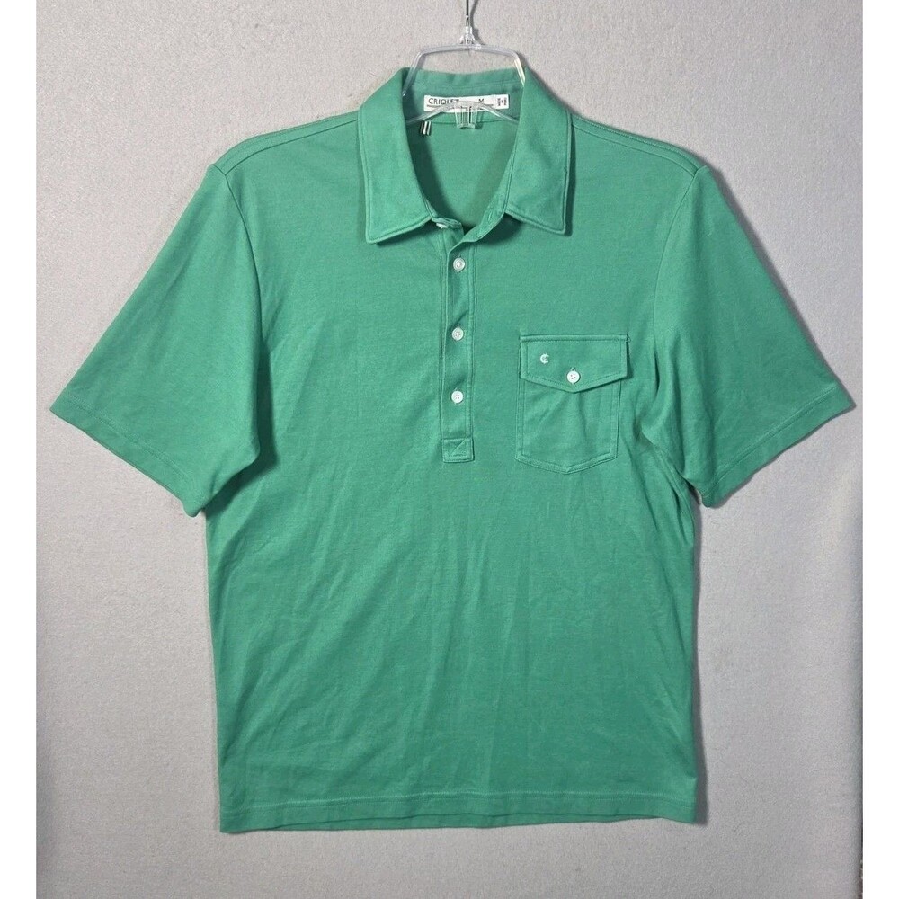Criquet Polo Shirt Mens M Green  Cotton Blend Short Sleeve Preppy Golf Shirt